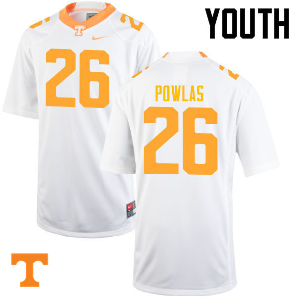 Youth #26 Ben Powlas Tennessee Volunteers College Football Jerseys-White